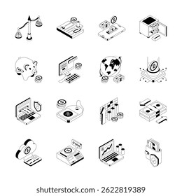 Coleção personalizável de ícones isométricos de gerenciamento de dinheiro