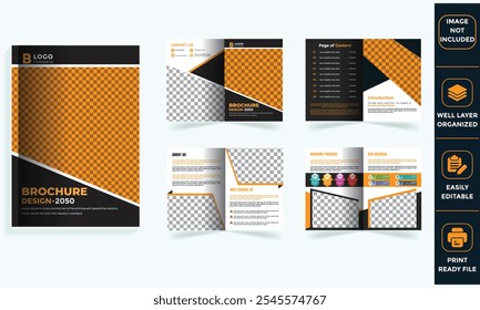 A customizable corporate brochure, Report, and magazine template with an orange theme is ideal for professional presentations, company profiles, and branding materials.