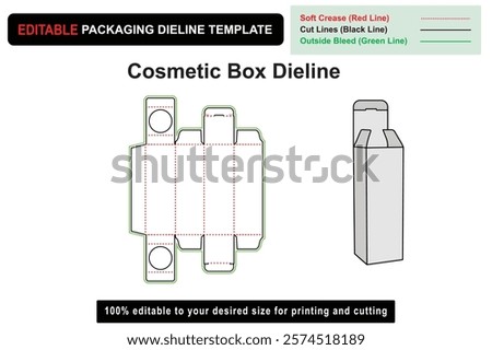 Customizable Cosmetic Box Dieline Template for Easy Printing, Die Cut Box, Dieline Template, printable dieline, packaging template, box dieline, packaging design, custom packaging, Product Design 