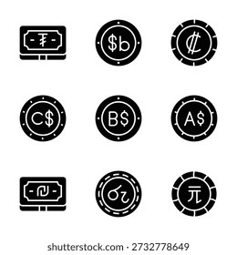 Customizable currency icons pack in modern glyph style, premium vector
