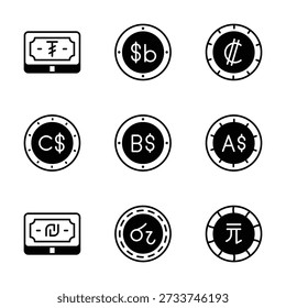 Individuell anpassbare Währungs-Icons Pack im modernen Glyphenstil, Premium Vektor