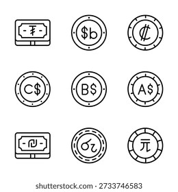 Individuell anpassbare Währungs-Icons Paket in modernen linearen Stil, Premium-Vektor
