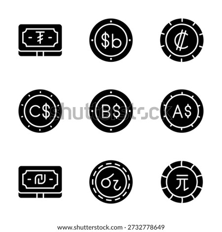 Customizable currency icons pack in modern glyph style, premium vector
