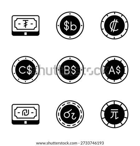 Customizable currency icons pack in modern glyph style, premium vector