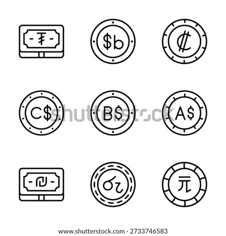 Customizable currency icons pack in modern linear style, premium vector