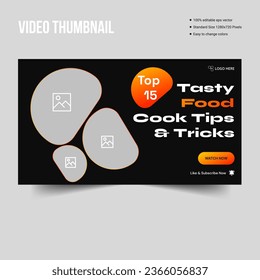 Customizable dark mode food recipe video thumbnail banner template, fully editable vector eps 10 file format