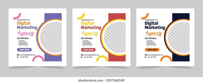 Una Plantilla de diseño personalizable diseñada específicamente para agencias de marketing digital. Esta Plantilla de Vector es ideal para crear materiales de marketing profesionales y visualmente atractivos.