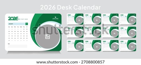 Customizable desk calendar 2026 template, corporate desk calendar schedule 2026 monthly 12-page planner layout, editable vector eps 10 file format