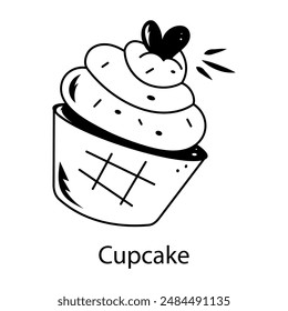 Un doodle personalizable icono de cupcake  