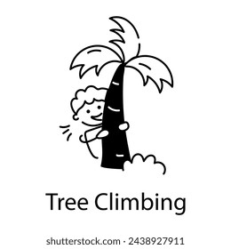 Customizable doodle icon of tree climbing boy 