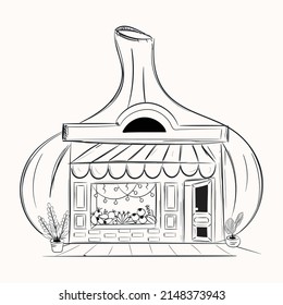 Una ilustración de doodle personalizable del almacén de verduras 

