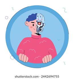 Customizable doodle mini illustration of a bionic human 