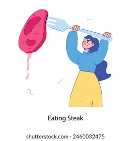Customizable doodle mini illustration of eating steak 