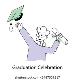 Customizable doodle mini illustration of graduation celebration 