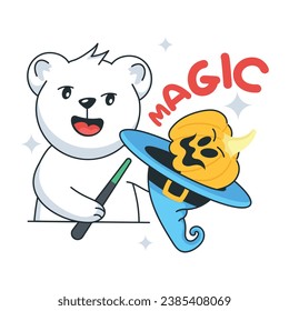 Customizable doodle sticker showing bear magic  