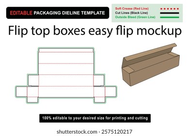 Customizable Easy Flip Top Box Mockup for Engaging Product Displays, packaging design, mockup template, 3D box design, box layout, box dieline, die cut template, packaging mockup, dieline template