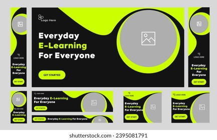 Customizable e-learning web set banner design, education banner design, learning web bundle banner design, fully editable vector eps 10 file format