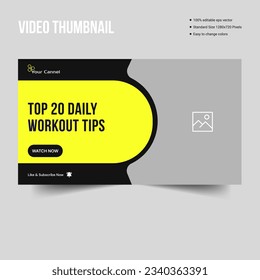 Customizable  fitness gym video thumbnail and web banner fitness gym workout class thumbnail design. suitable for any video, vector esp 10 file format