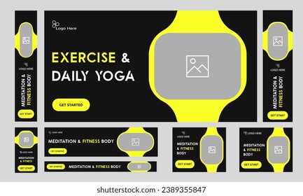 Customizable fitness website banner design, daily exercise banner for social media posts, editable vector eps 10 file format