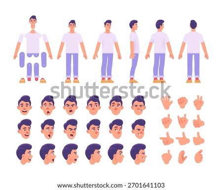 Customizable Flat Design Male Avatar: Expressive Animation Pack
