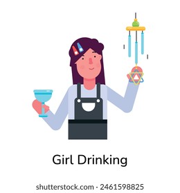 Customizable flat icon of a girl drinking wine 