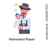 Customizable flat icon of a harmonica player 