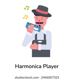 Customizable flat icon of a harmonica player 