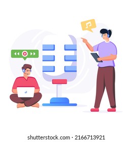 A customizable flat illustration of podcast creators 

