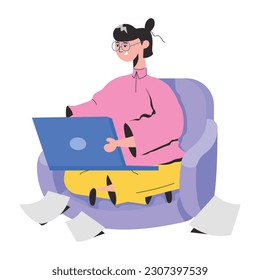 Customizable flat illustration of using laptop 