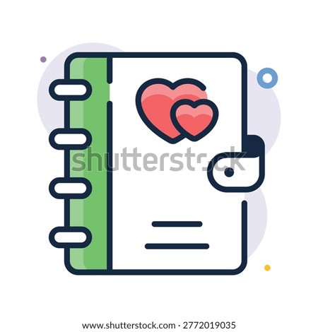 A customizable flat outline icon of diary for valentines love memories