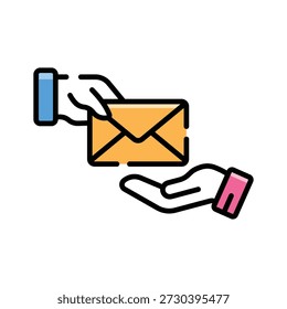 A customizable flat outline icon illustrating document handover process