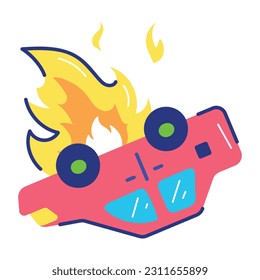 Customizable flat sticker of burning car 