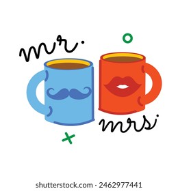 Una pegatina plana personalizable de tazas de pareja 