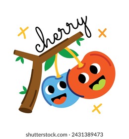 Customizable flat sticker of cute cherries 