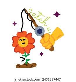 Customizable flat sticker depicting plucking flower