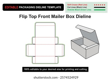 Customizable Flip Top Front Mailer Box Dieline for Retail Products, Box Dieline, Packaging Design, Mailer Box Template, Custom Box Design, Product Packaging, Digital Packaging