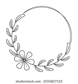 Customizable Floral Wreath Illustration, Botanical Black and White Logo