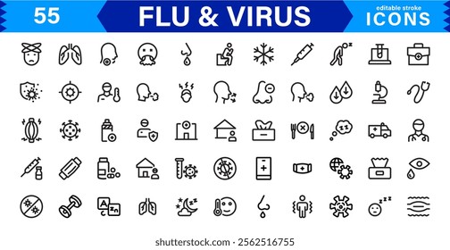 Customizable Flu and  Virus Icons. Scalable Line Art Designs for Medical, Education, and Public Health Projects