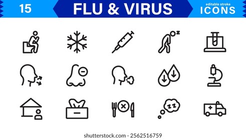 Customizable Flu and  Virus Icons. Scalable Line Art Designs for Medical, Education, and Public Health Projects