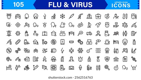 Customizable Flu and  Virus Icons. Scalable Line Art Designs for Medical, Education, and Public Health Projects