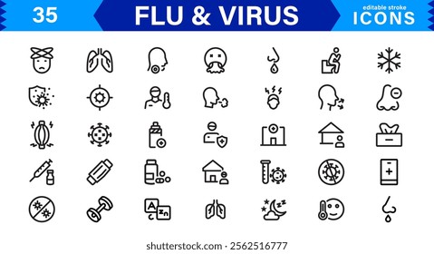 Customizable Flu and  Virus Icons. Scalable Line Art Designs for Medical, Education, and Public Health Projects