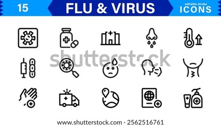 Customizable Flu and  Virus Icons. Scalable Line Art Designs for Medical, Education, and Public Health Projects