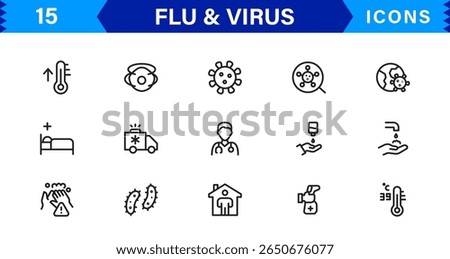 Customizable Flu and Virus Icons. Scalable Line Art Designs for Medical, Education, and Public Health Projects