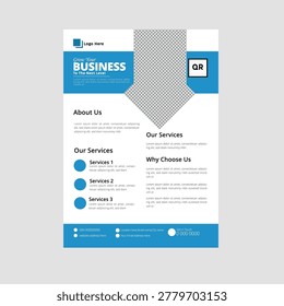 A customizable flyer template for a digital marketing agency with sections for about us, services, and contact information.