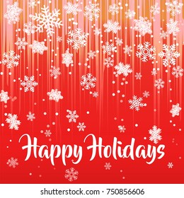 Customizable frosty winter snowflake light beam snowfall festive template. Flying shining snow flakes lence flare effect print design template for commercial, event, celebration.