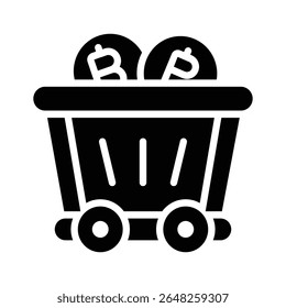 A customizable glyph icon of bitcoin cart