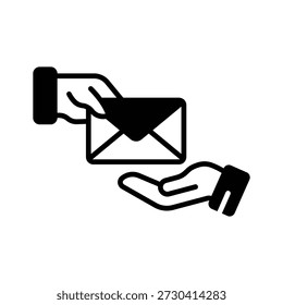 A customizable glyph icon illustrating document handover process