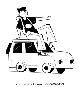 A customizable glyph illustration of road trip 