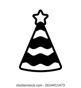 A customizable glyph style icon of party hat with a star on it