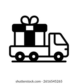 A customizable glyph style icon showing gift delivery truck